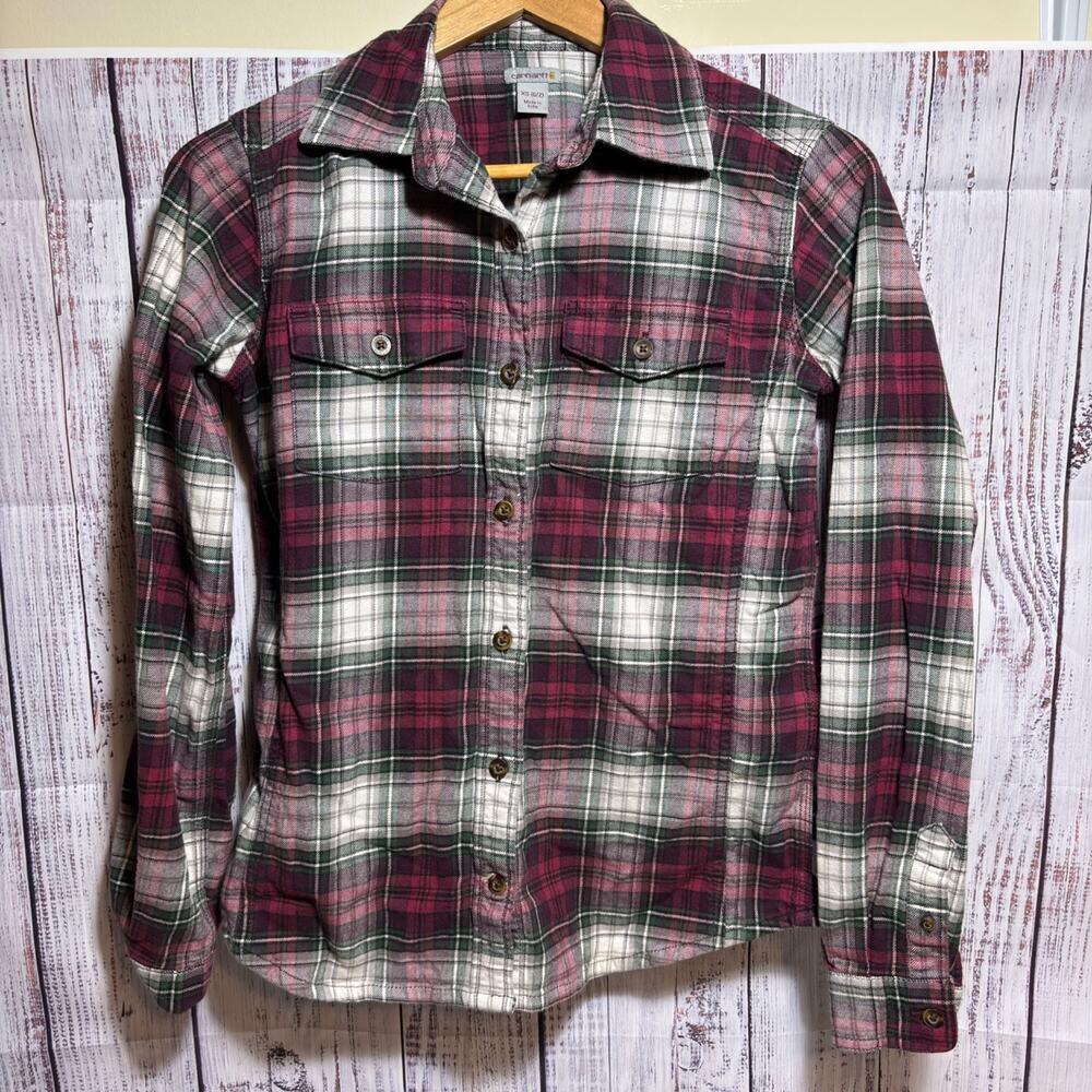 Womens Carhartt Size XSmall (0/2) Long Sleeve Flannel Button Down Plaid Shirt